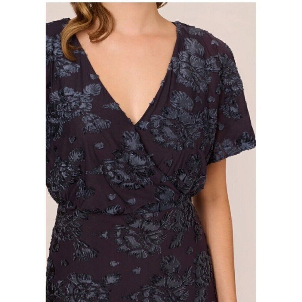 Adrianna Papell Womens 2 Navy Floral Burnout Velvet Long Blouson Dress Gown New - Picture 3 of 16
